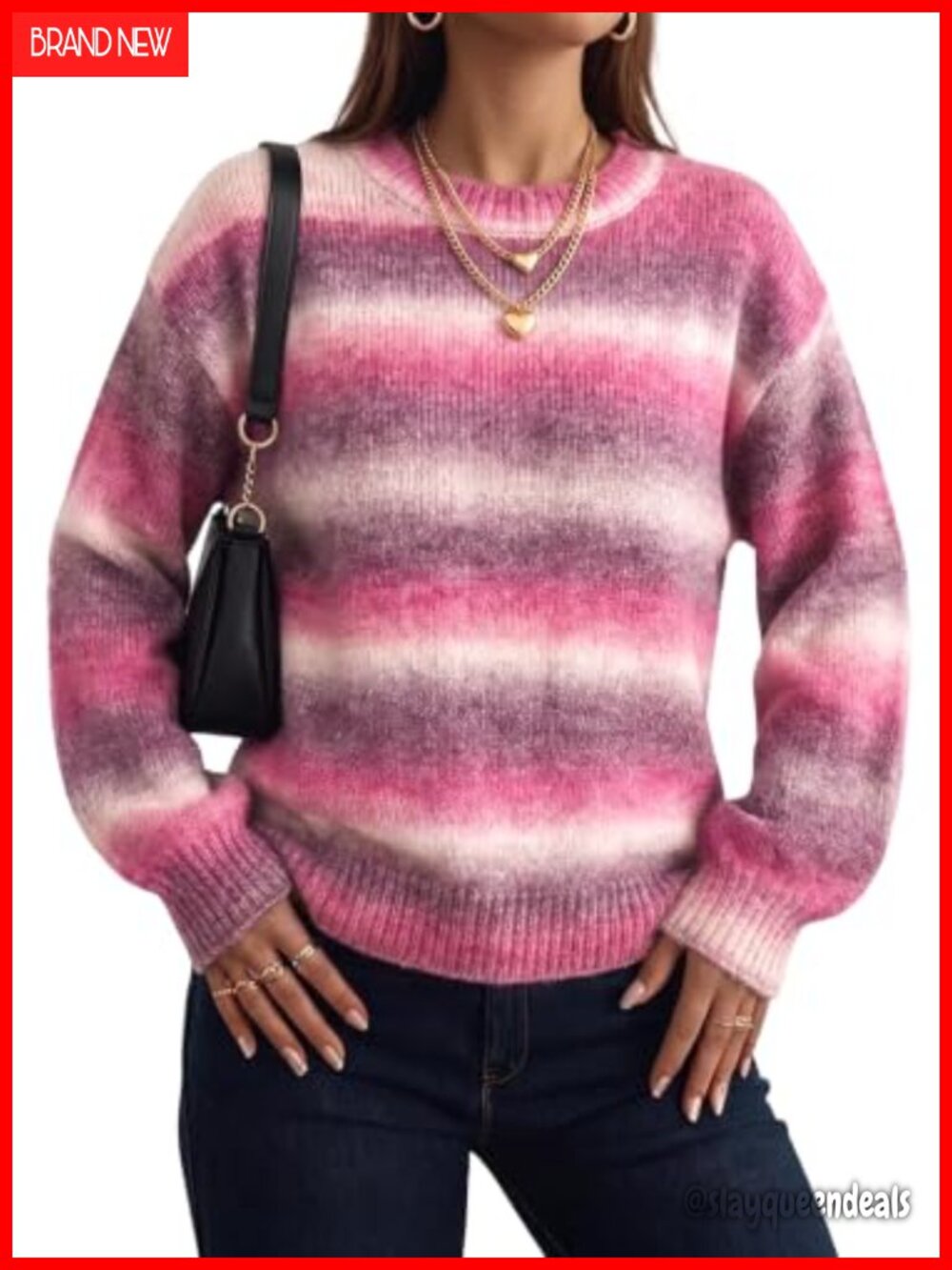 Crew Neck Long Sleeve Color Block Striped Pullover Sweater
